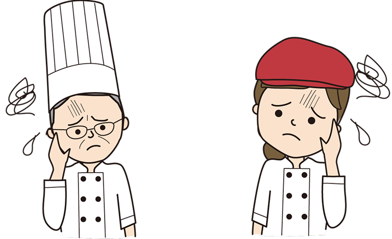 悩んでいる2人の店舗従業員のイラスト